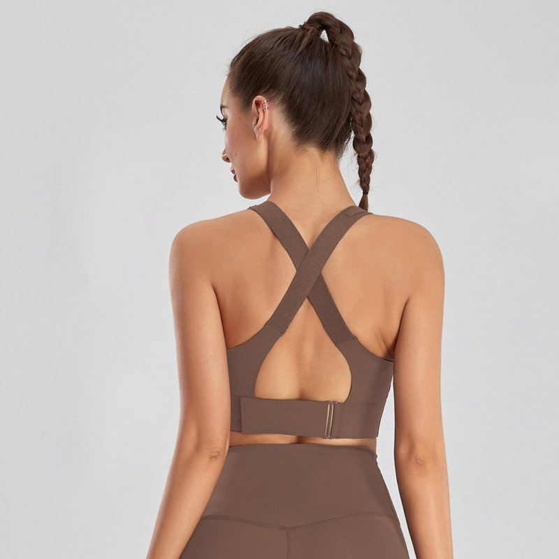 Everlooms PowerZip Lumber-Support Sports Bra - Brown, M