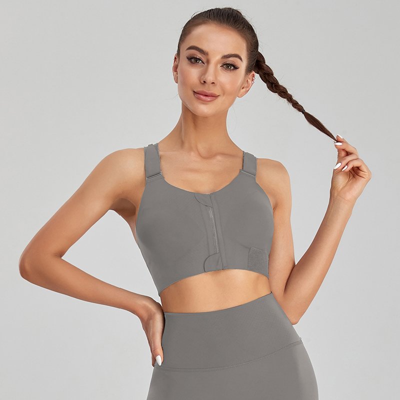 Everlooms PowerZip Lumber-Support Sports Bra - Light Gray, M
