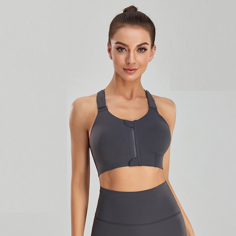 Everlooms PowerZip Lumber-Support Sports Bra - Charcoal Gray, M