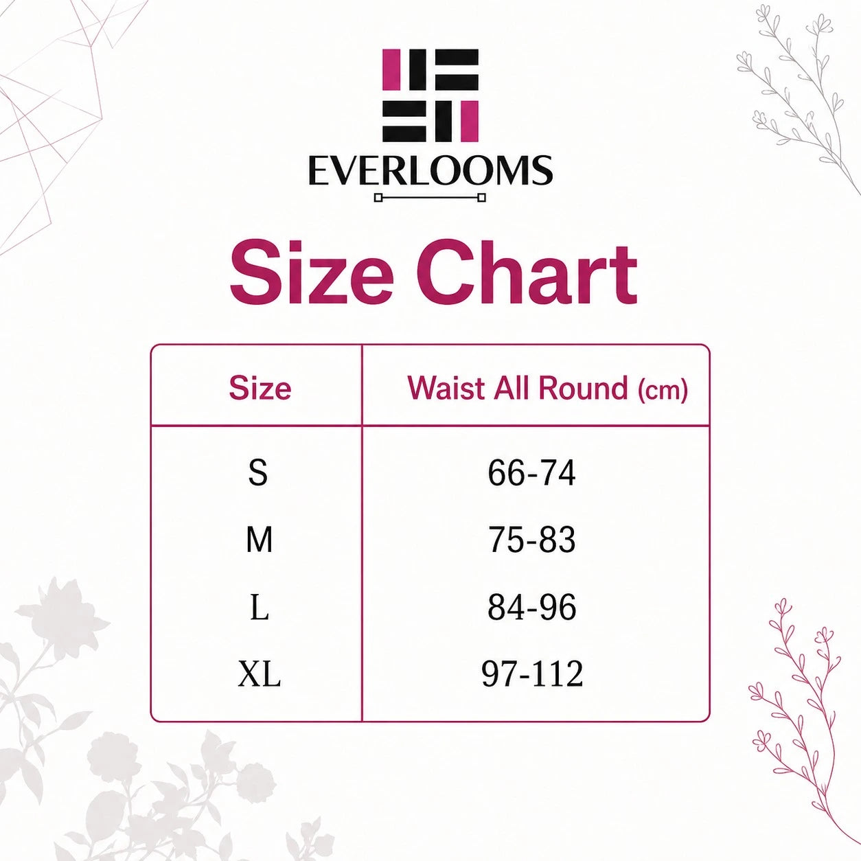 Everlooms underwear size chart